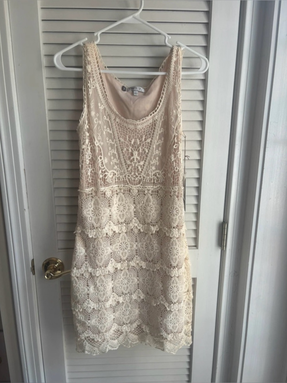 Lace Overlay Tank Dress in Cream